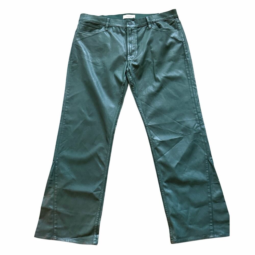 Hudson Walker Kick Flare Coated Pants Sage Green Faux Leather Size 42 NWT